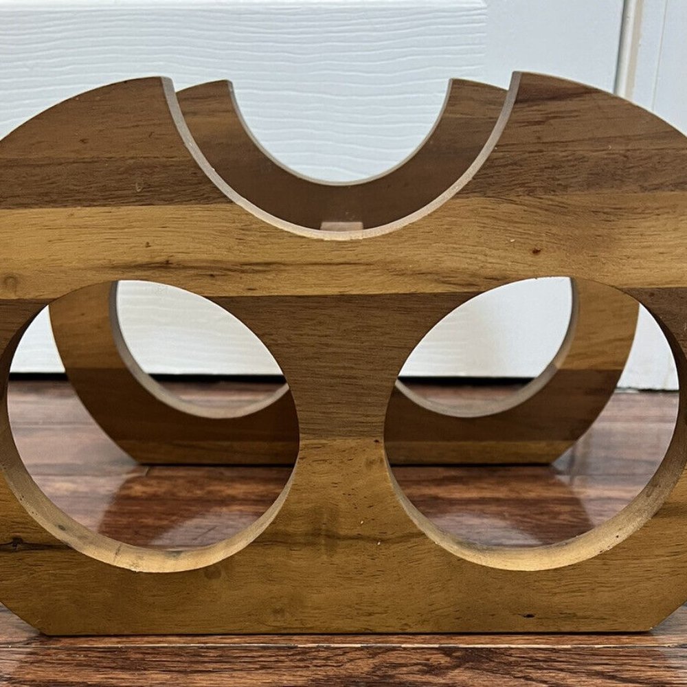 Vintage Kustom Kraft 3 Bottle Wine Rack Mid Century Modern Walnut Owl Eyes